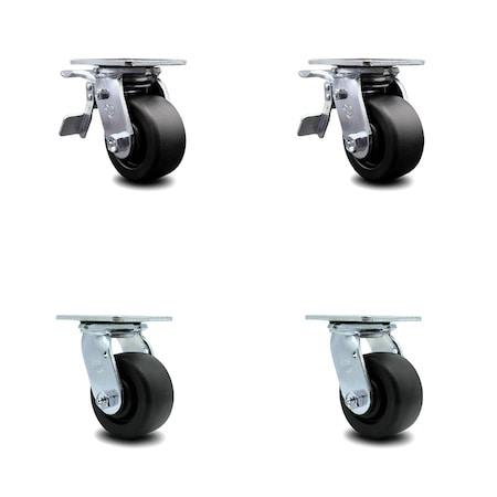 Service Caster 4 Inch Polyolefin Caster Set with Roller Bearing 2 Brakes 2 Rigid SCC-TTL30S420-POR-2-S-2